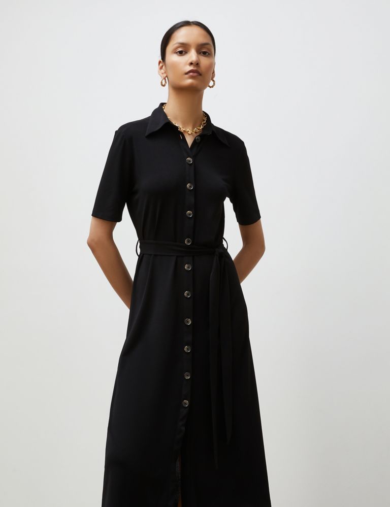 Collared Belted Midi Shirt Dress 2 of 4