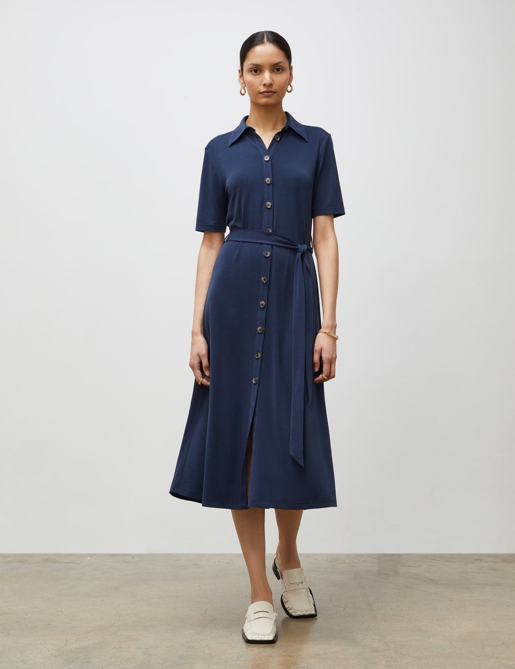 Collared Belted Midi Shirt Dress 3 of 4