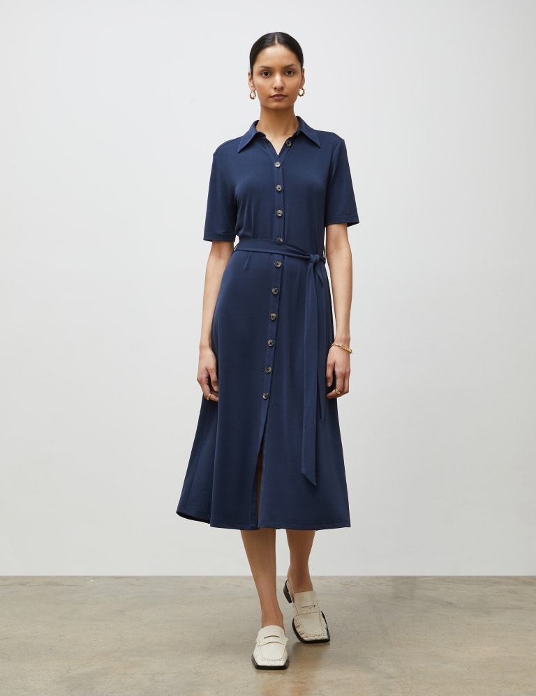 Collared Belted Midi Shirt Dress 1 of 4