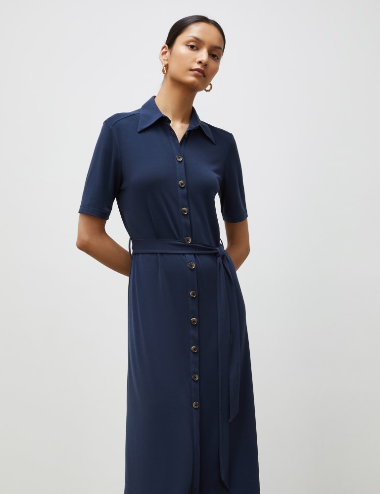 Collared Belted Midi Shirt Dress 2 of 4