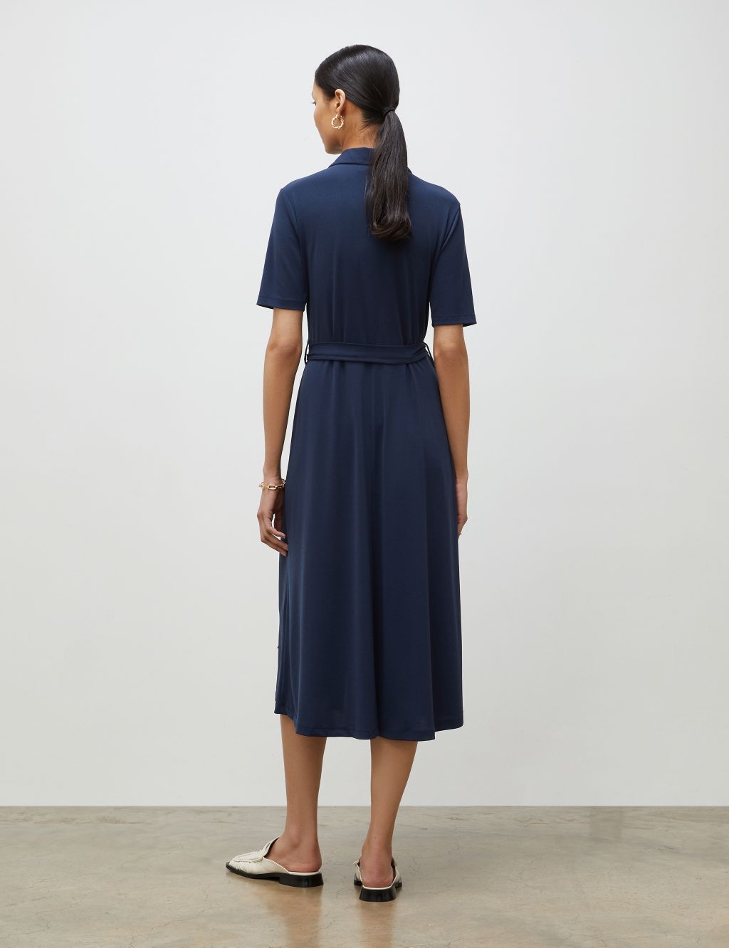 Collared Belted Midi Shirt Dress 2 of 4
