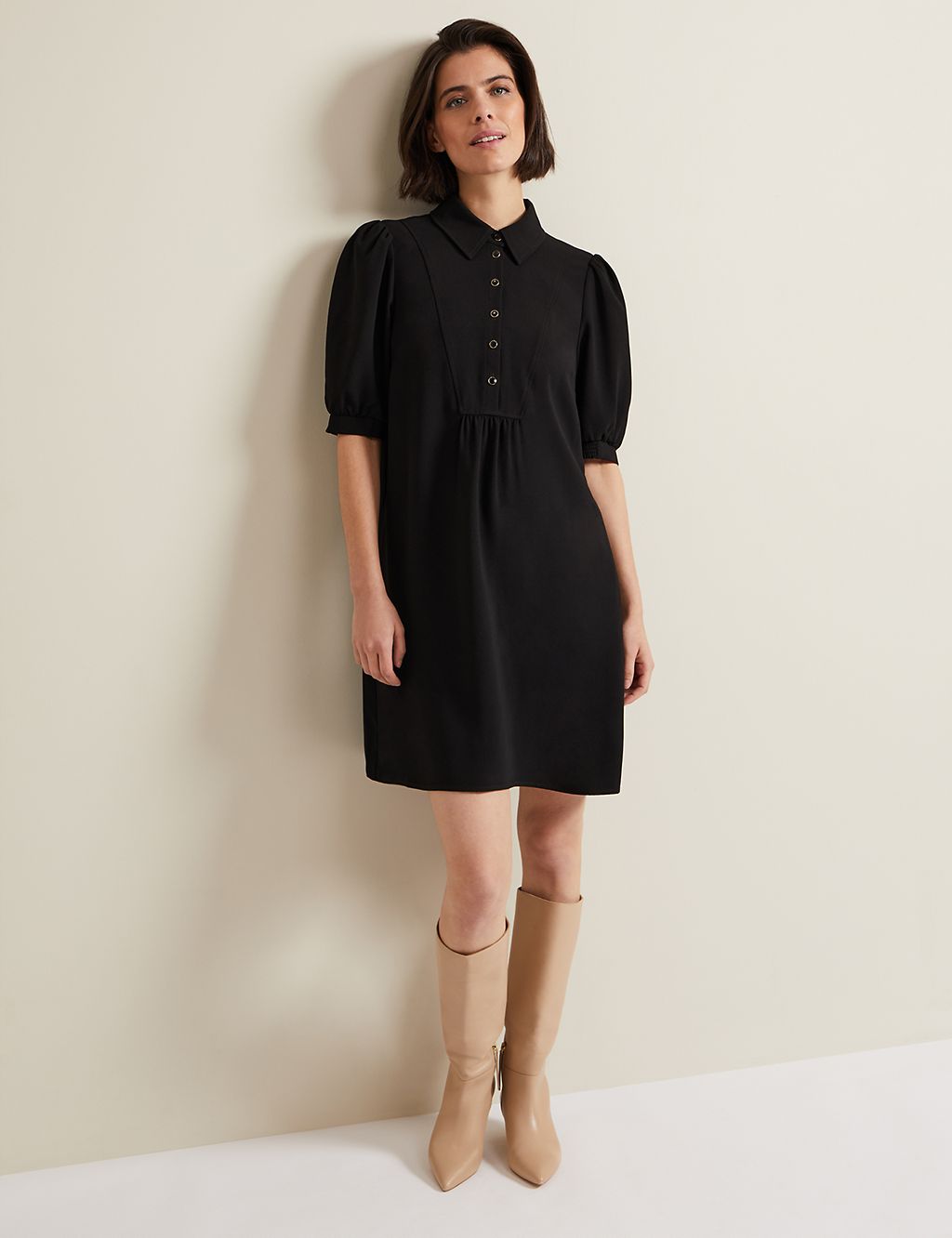 Collared Button Detail Mini Swing Dress 3 of 6