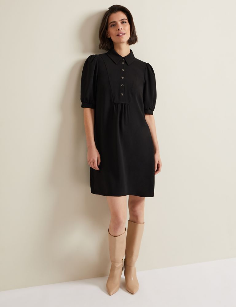 Collared Button Detail Mini Swing Dress 1 of 6