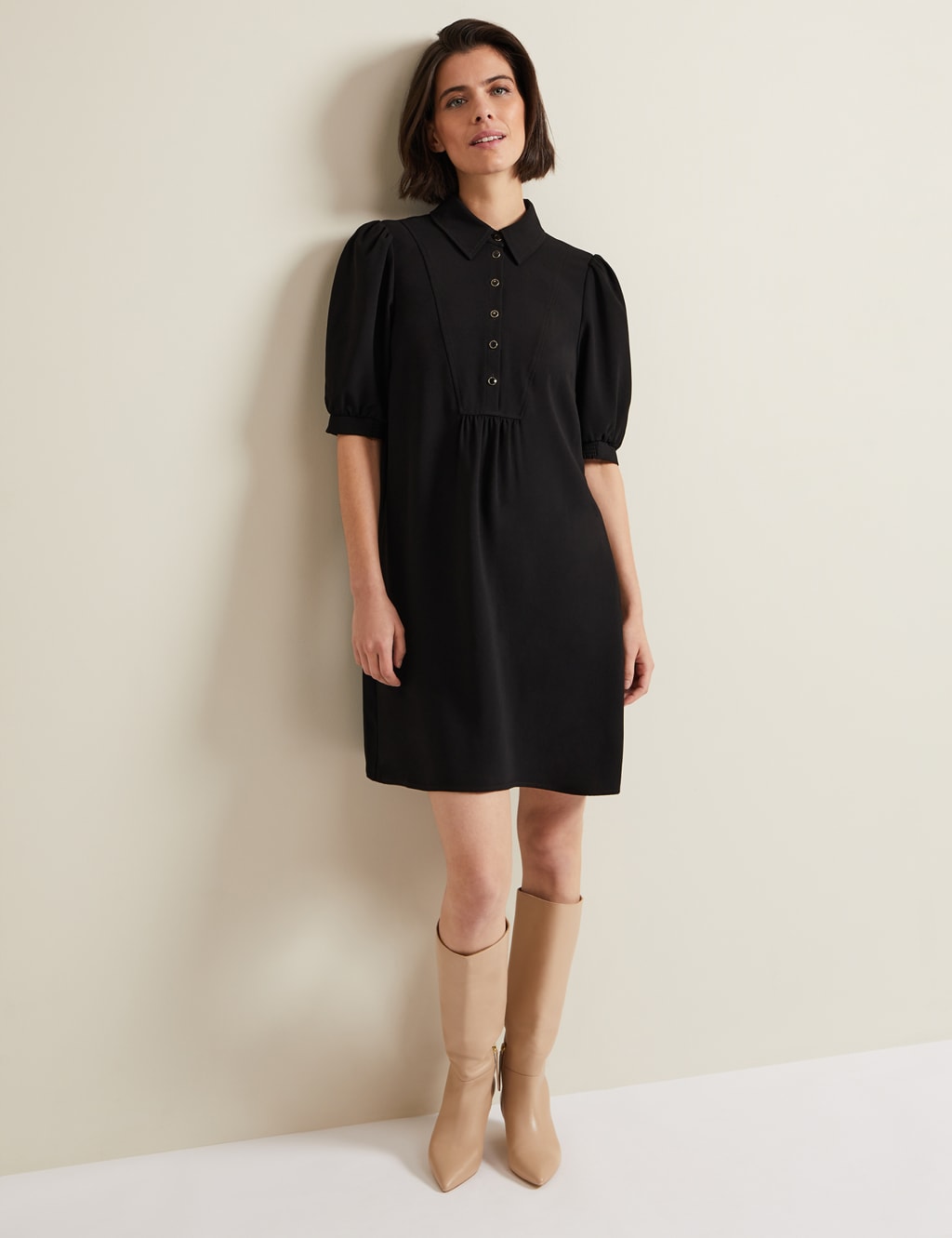 Collared Button Detail Mini Swing Dress 3 of 6