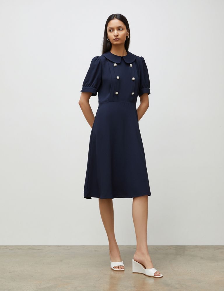 Collared Button Feature Midi Waisted Dress 1 of 4
