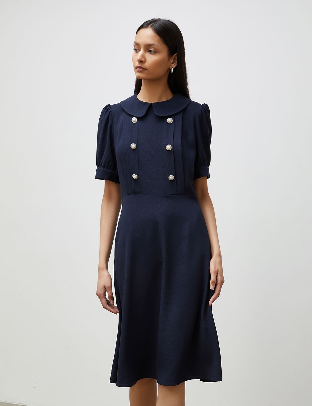 Collared Button Feature Midi Waisted Dress 1 of 4