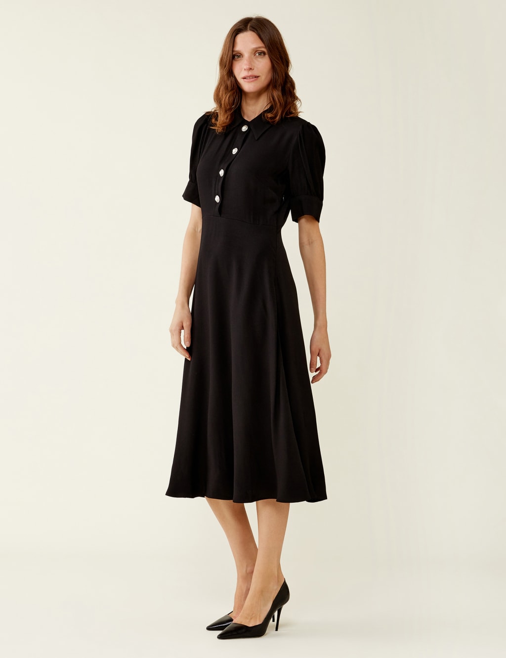 Collared Button Front Midi Waisted Dress Finery London M&S