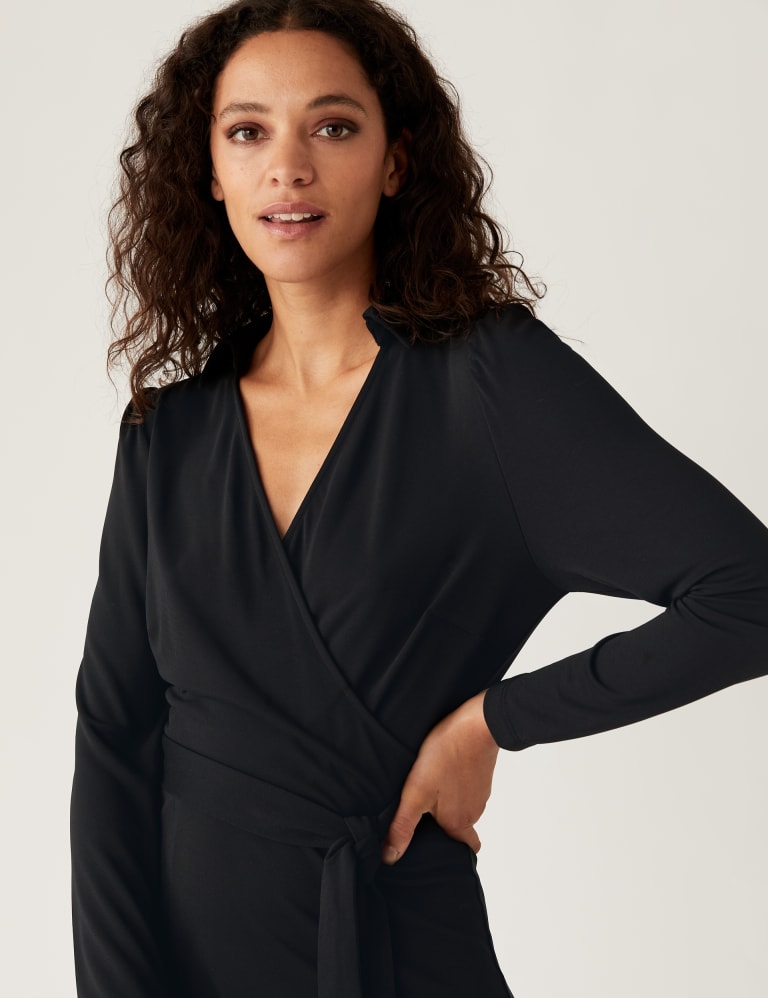 Black wrap top front dress