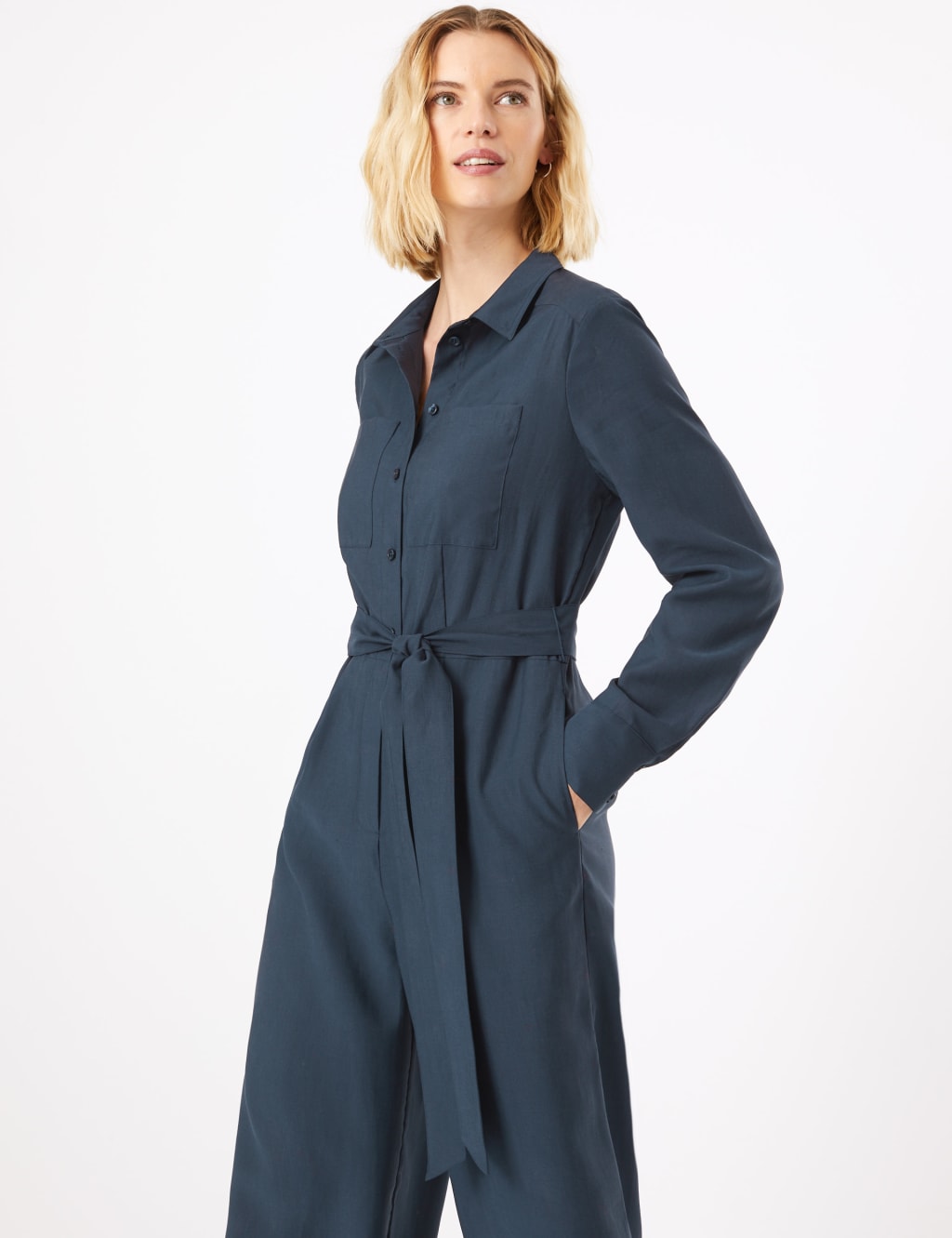 Collared Neck Belted Long Sleeve Jumpsuit M&S Collection M&S