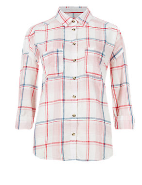 Collared Neck Checked Shirt with Modal Image 2 of 4