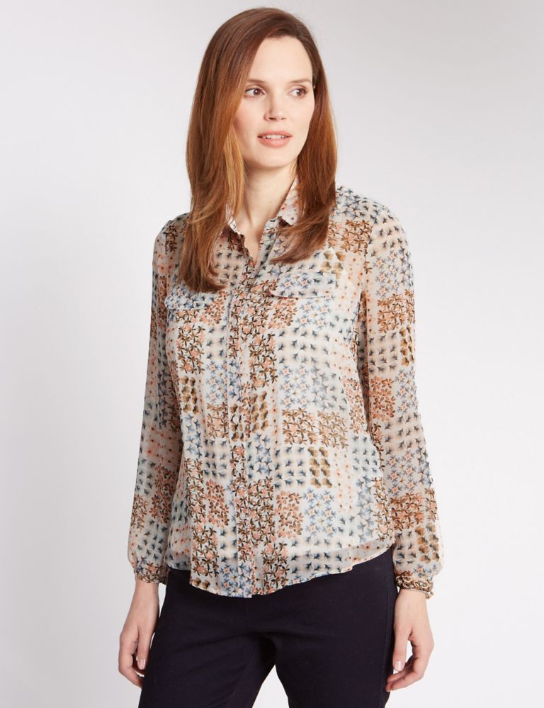 Collared Neck Floral Blouse 1 of 3