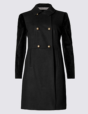 Collared Neck Military Coat with Wool Image 2 of 3