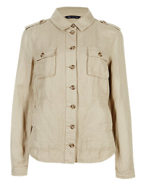Collared Neck Shirt Jacket with Linen Image 2 of 4