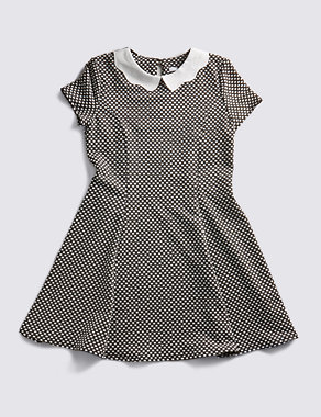 Collared Neck Spotted Textured Dress (5-14 Years) Image 2 of 3