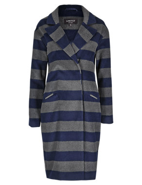 Collared Neck Striped Coat with Wool Image 2 of 4