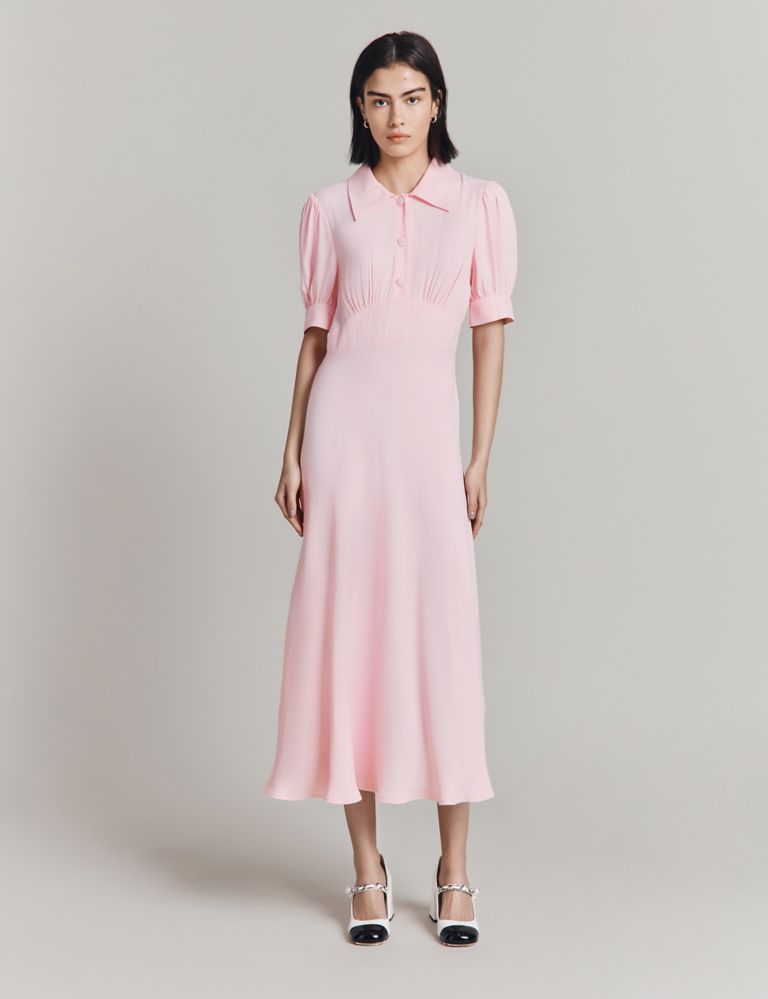 Collared Puff Sleeve Midaxi Waisted Dress 1 of 5
