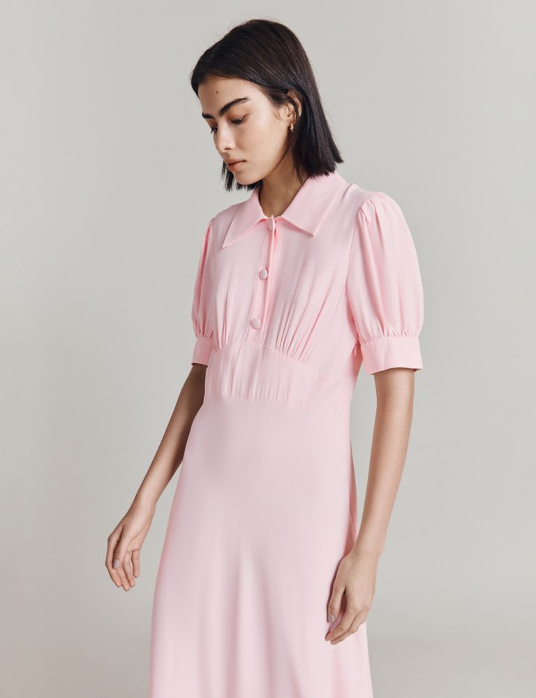 Collared Puff Sleeve Midaxi Waisted Dress 4 of 5