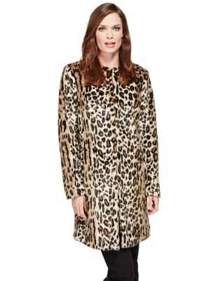 Collarless leopard sale print coat