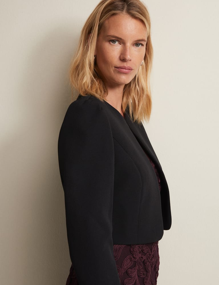 Collarless cropped jacket hot sale