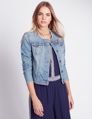 Collarless denim 2025 jacket women