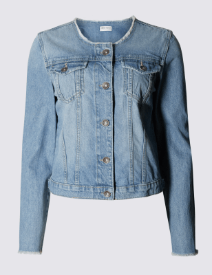 Collarless Denim Jacket Image 2 of 3