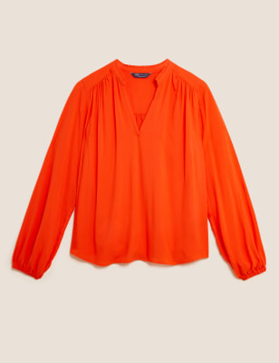 Collarless Regular Fit Long Sleeve Blouse | M&S Collection | M&S