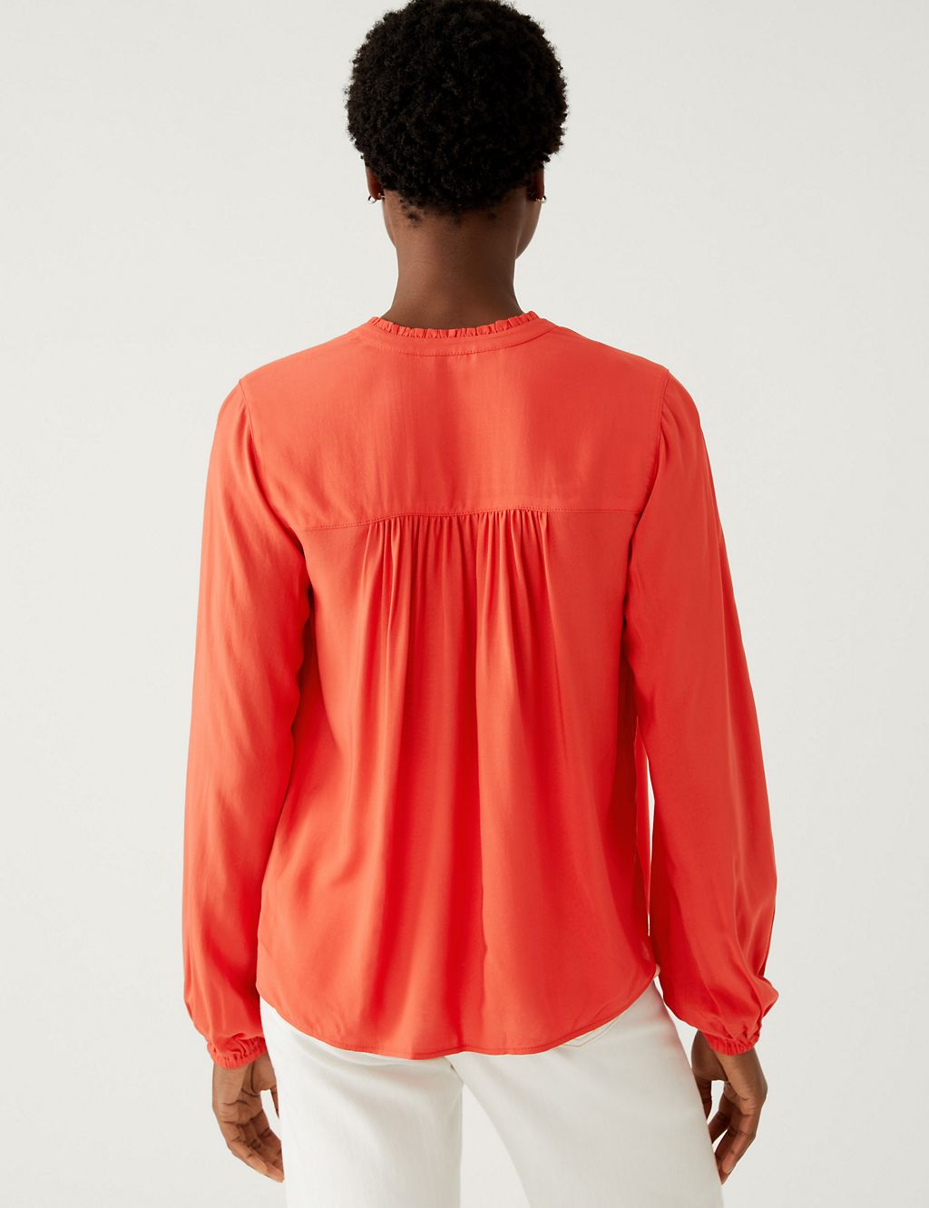 Collarless Regular Fit Long Sleeve Blouse | M&S Collection | M&S