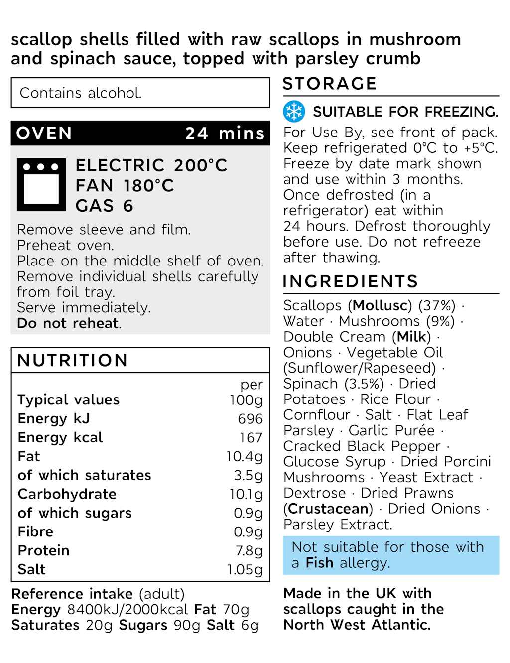 Collection 4 Scallops with Mushrooms & Spinach (Serves 4) M&S