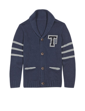 Collegiate Style Knitted Cardigan with Wool (5-14 Years) Image 2 of 3