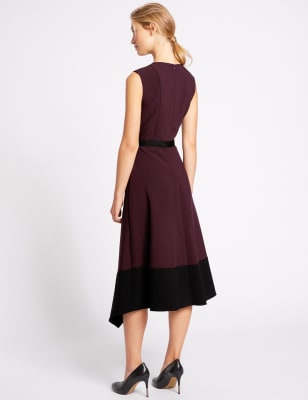 Black Midi Dress Asymmetrical Color Block