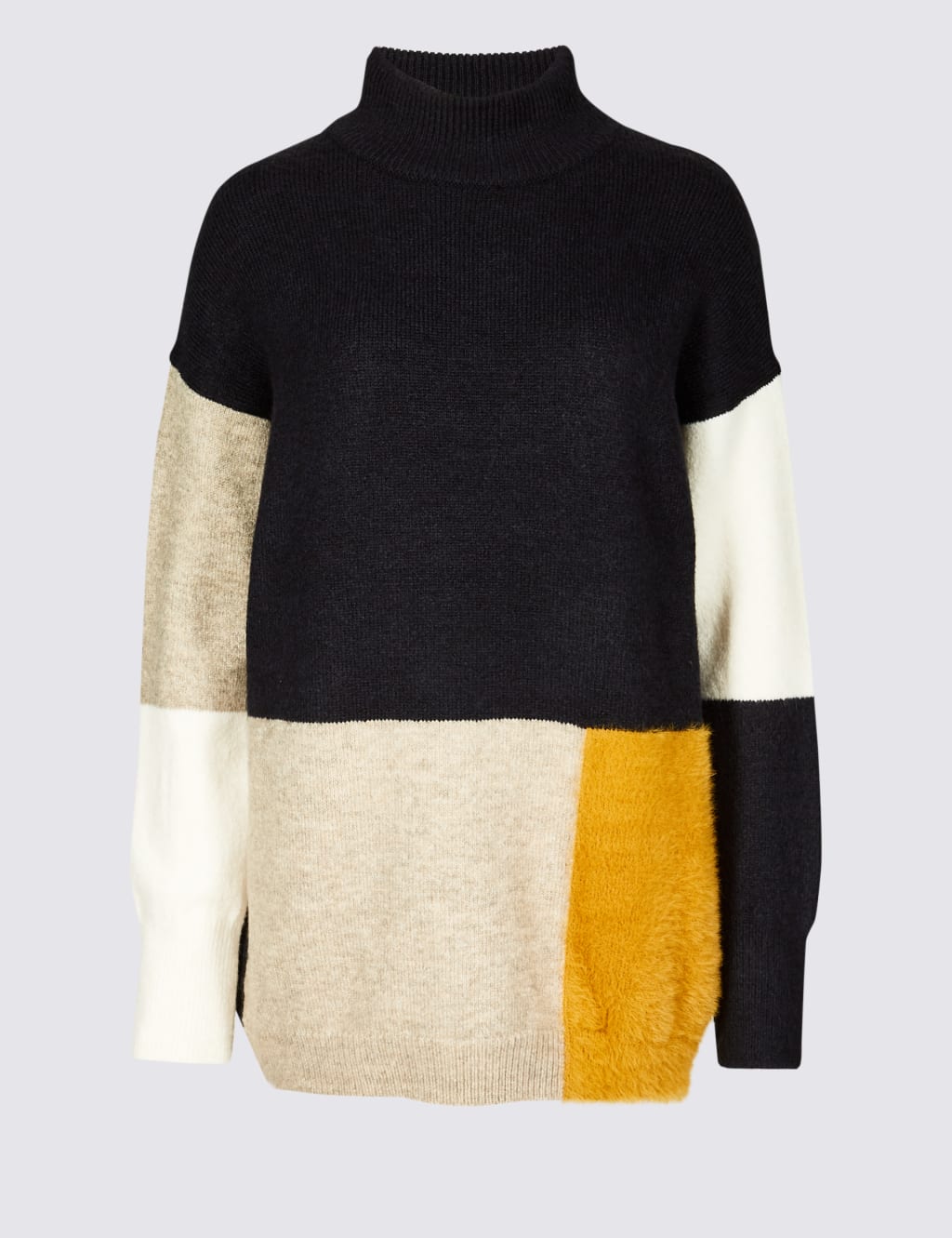 Colour Block Funnel Neck Longline Jumper M&S Collection M&S