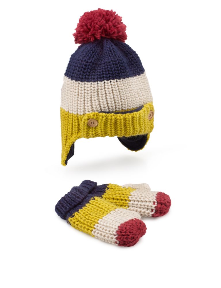 Colour Block Hat & Mittens Set (Younger Boys) 1 of 1