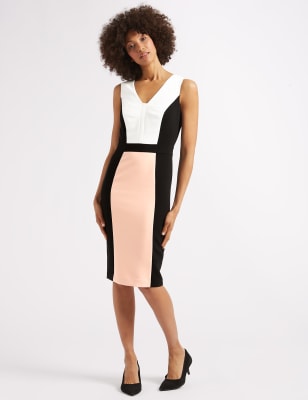 Black And White Colour Block Pencil Dress