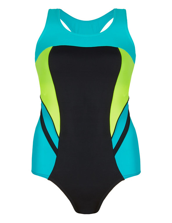 Colour Block Panelled Longer Length Swimsuit Image 1 of 1