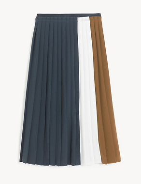 Colour Block Pleated Midi Skirt Image 2 of 7