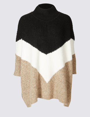 Colour Block Poncho Funnel Neck Jumper Image 2 of 4