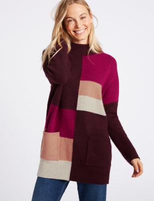 Colour Block Turtle Neck Tunic Jumper M S Collection M S