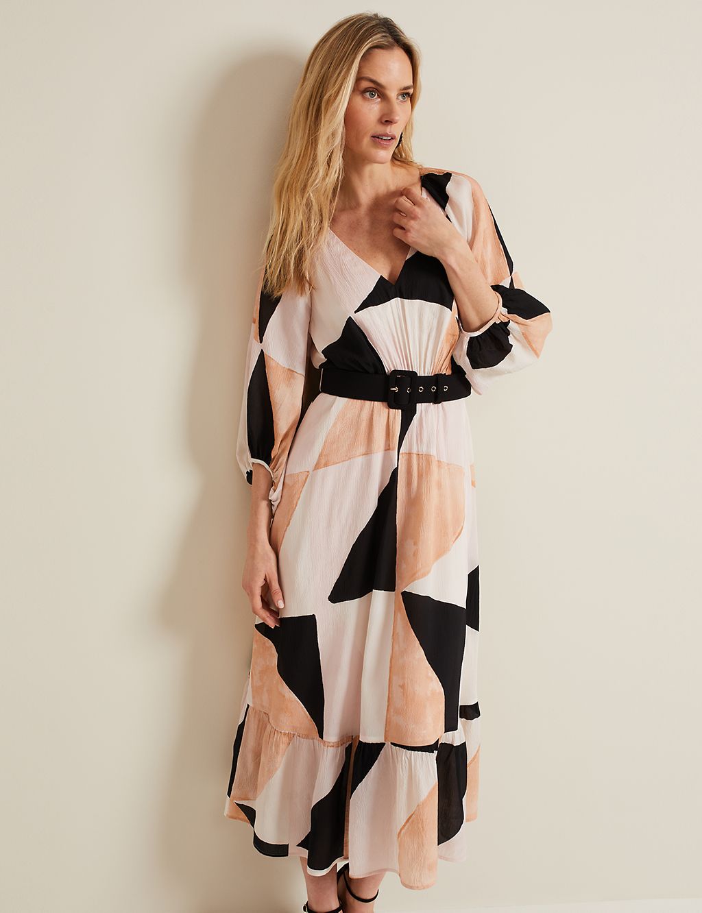 Colour Block V-Neck Midaxi Tiered Dress 6 of 7