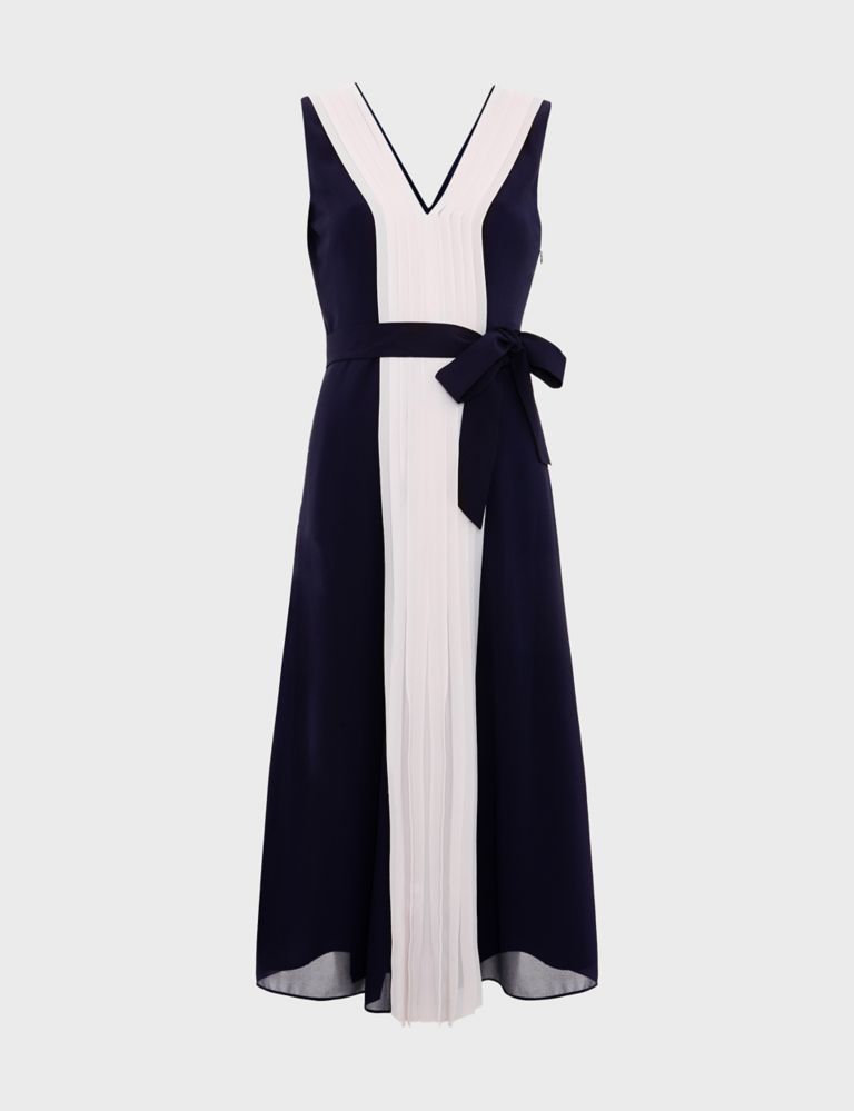 Colour Block V-Neck Midi Waisted Dress 2 of 9