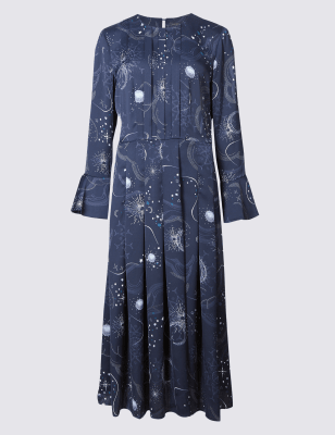 Constellation Print Long Sleeve Midi Dress Image 2 of 5