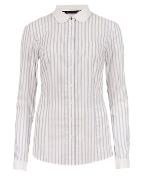 Contrast Collar Striped Shirt Image 2 of 5
