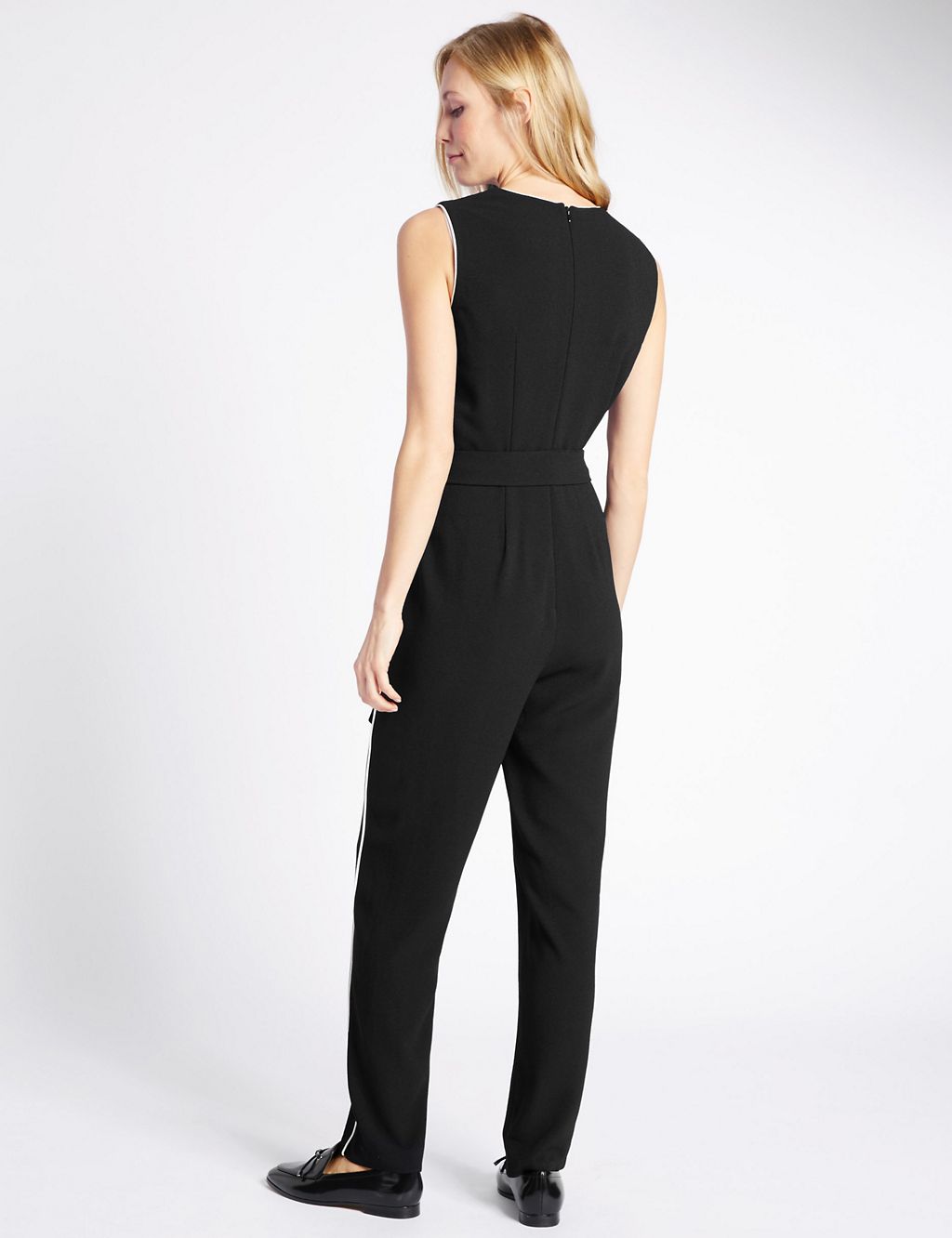 Contrast Piping Jumpsuit with Belt 2 of 4