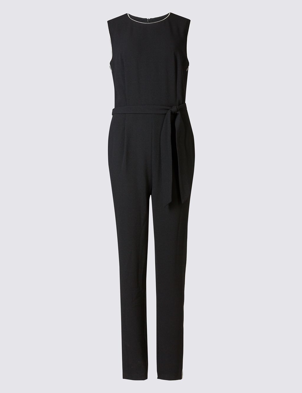 Contrast Piping Jumpsuit with Belt 1 of 4