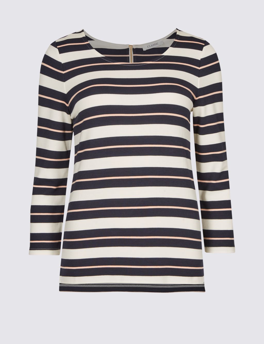 Contrast Stripe Round Neck ¾ Sleeve T-Shirt 1 of 5