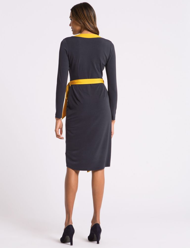 Contrast Trim Long Sleeve Wrap Midi Dress 5 of 5
