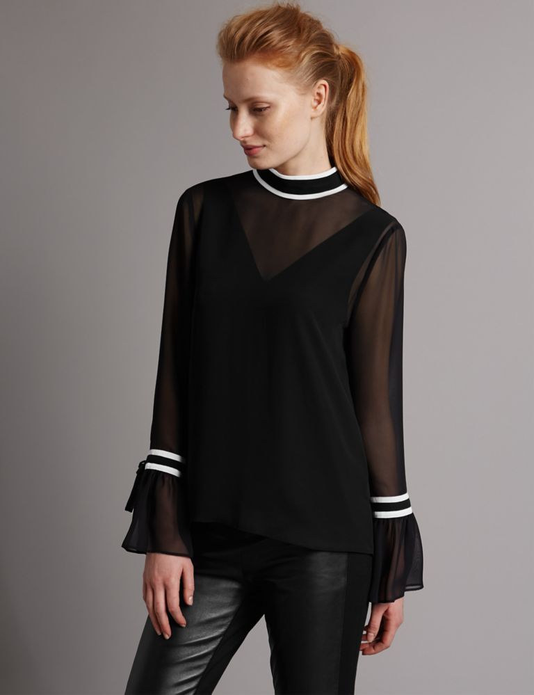 Contrasting Edge High Neck Blouse 1 of 6