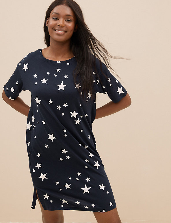 Details about   M&S Cool Comfort Cotton Modal Star Print Nightshirt Long Sleeve Size 6-26