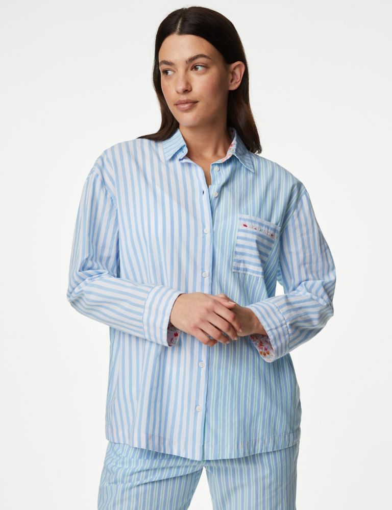 Cool Comfort™ Pure Cotton Striped Pyjama Top 1 of 6