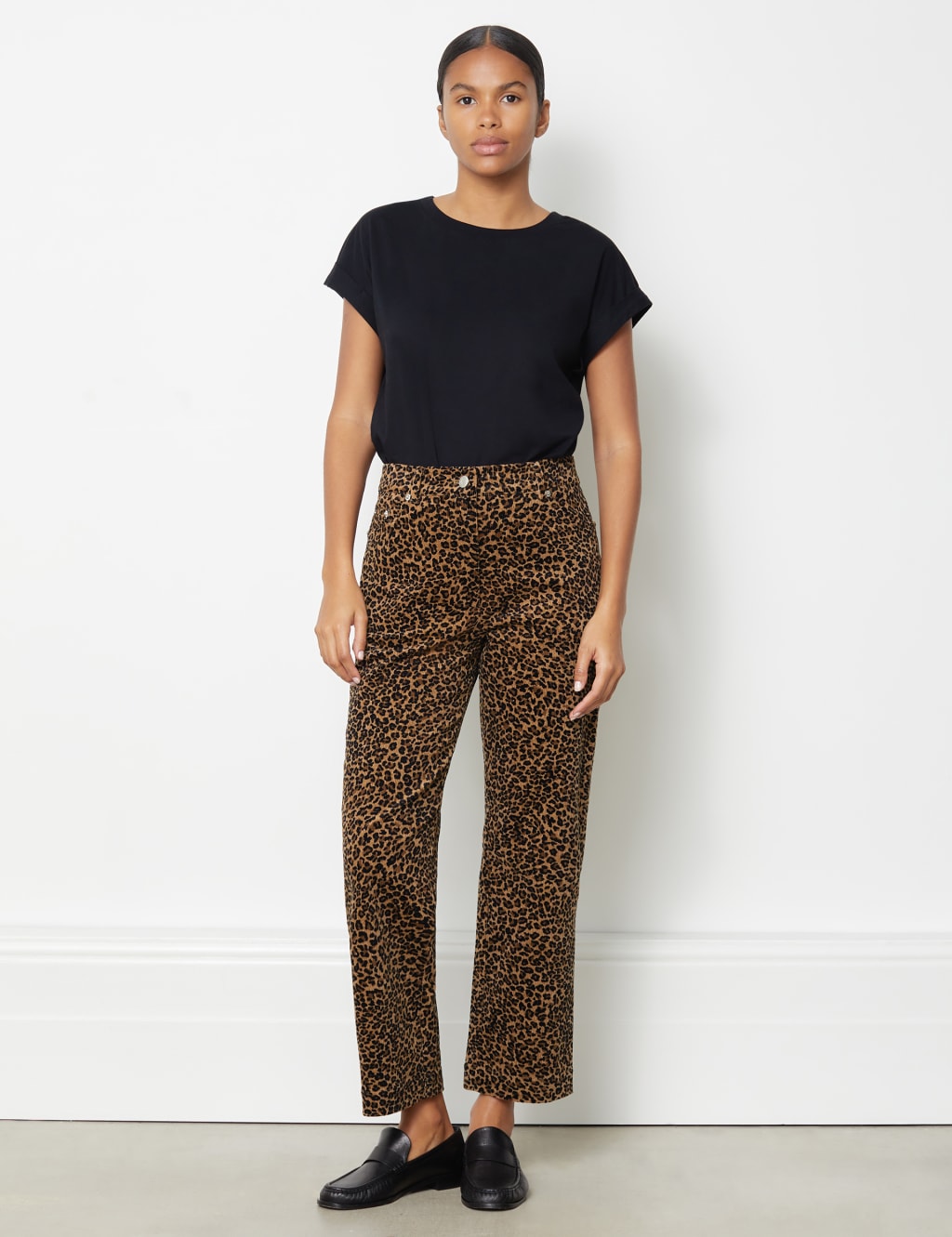 Wide leg leopard print hot sale trousers