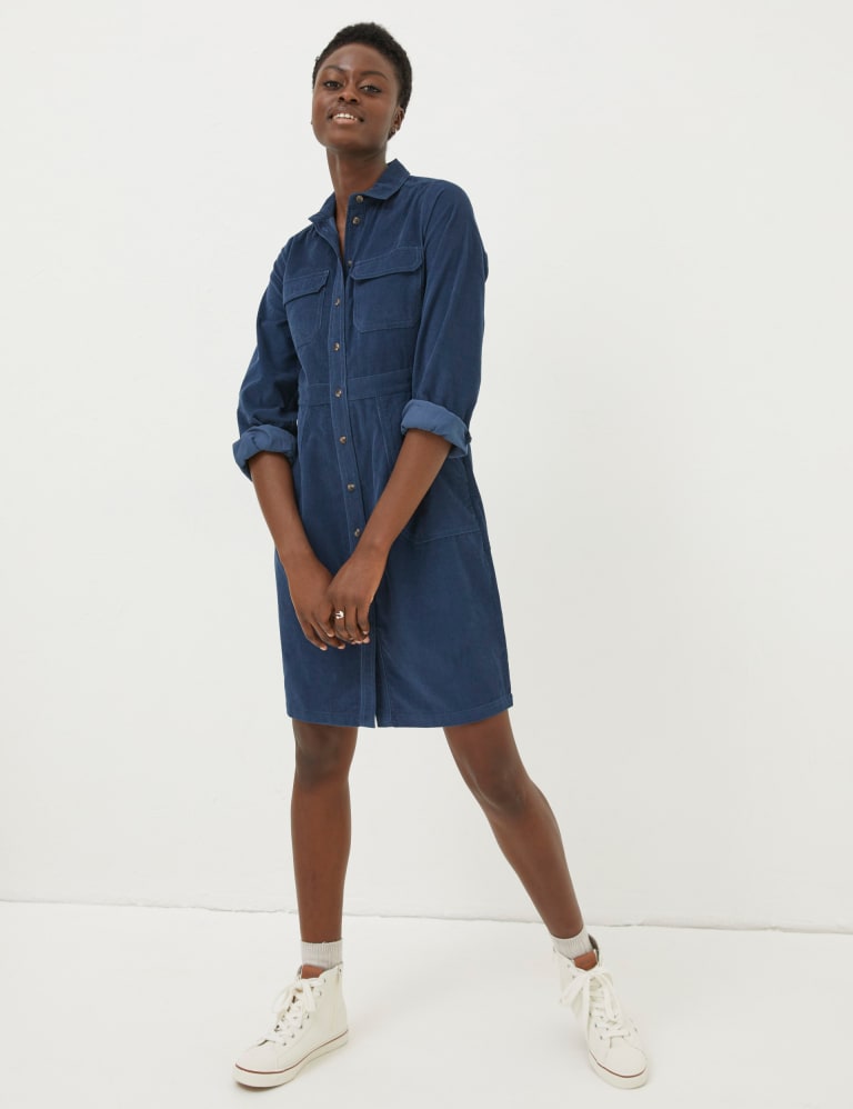 Cord Button Through Knee Length Shirt Dress FatFace M S